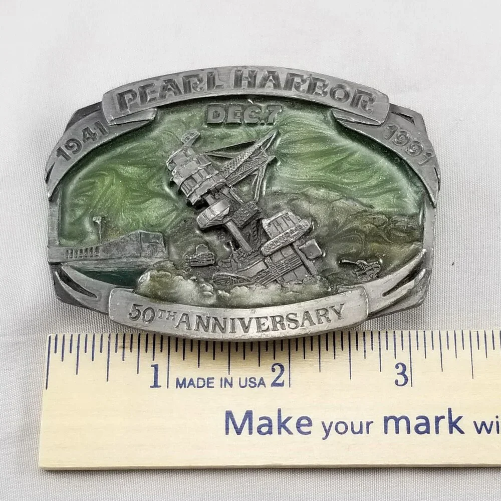 Belt Buckle Pewter 1989 Pearl Harbor 50th Anniversary 1941-1991 Dec.‎ 7 Siskiyou